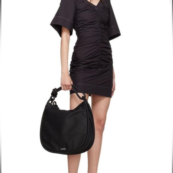 GANNI Large Baguette Nylon Knot Shoulder Bag Black - Picture 8 of 8